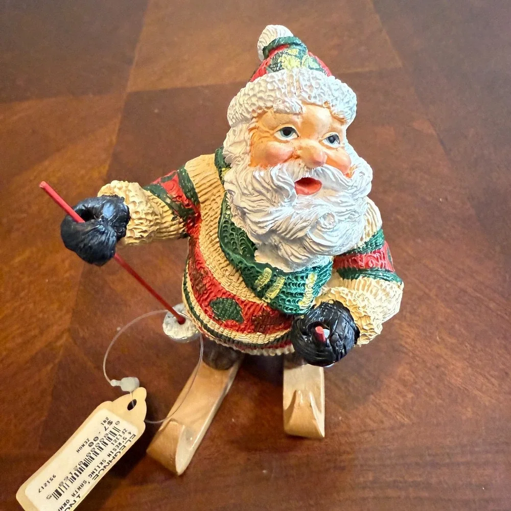 Vintage 1995 Elegance Inc Resin Skiing Santa Claus Figurine 4.5